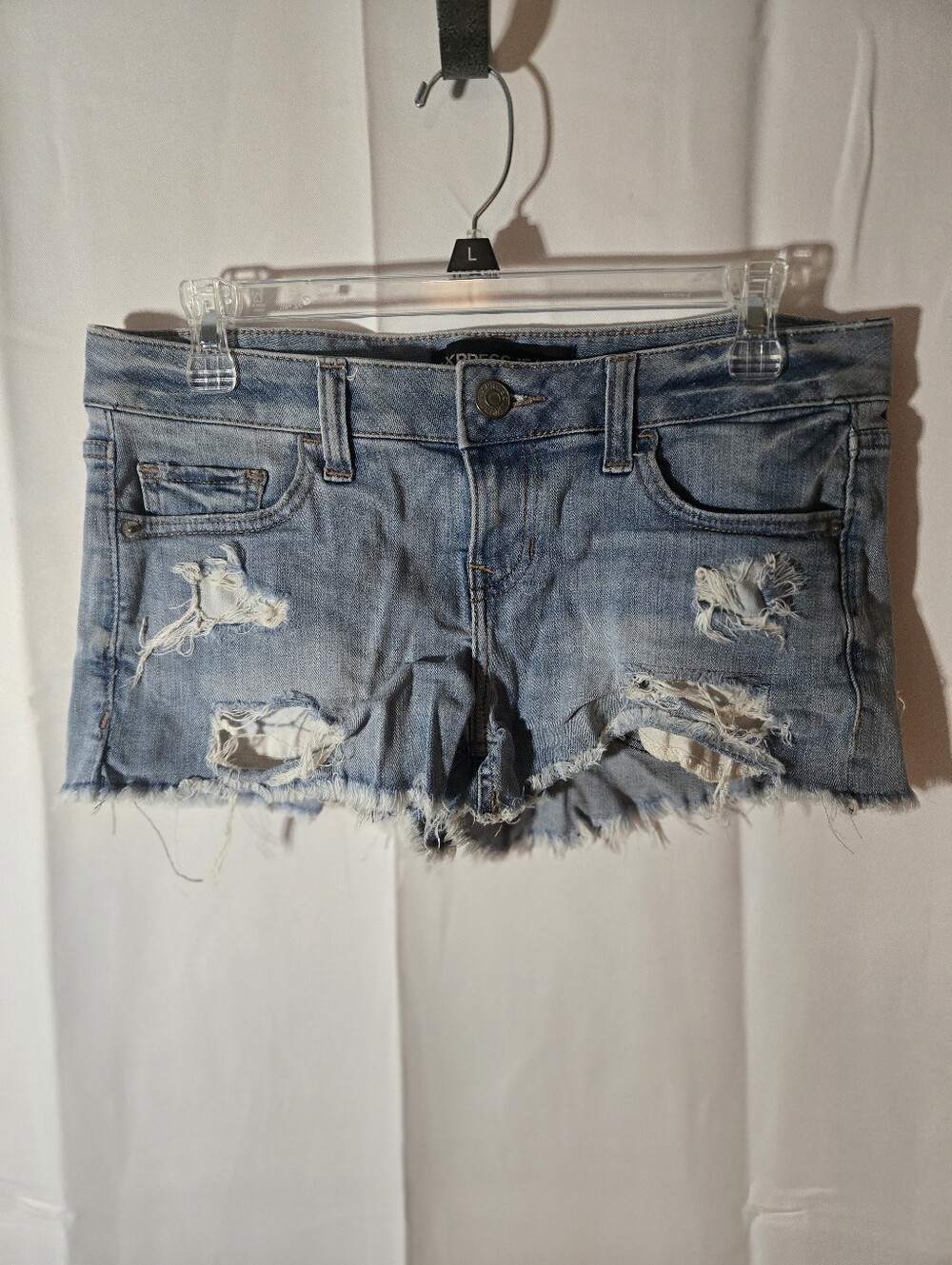 Express Jeans Distressed Denim Shorts - Light Blue